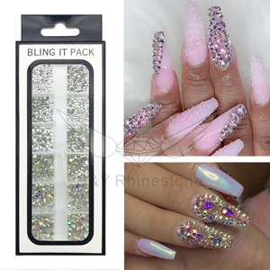 12 רשת כל צבע אבנים עגולות אבני חן קריסטל בתפזורת גב שטוח סיטונאי אבני חן זכוכית קריסטל - Product Image 1