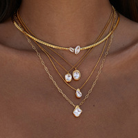 Collier pendentif goutte d'eau en zircon plaqué or 18 carats en acier inoxydable, étanche, tendance, cadeau de mode pour femme, vente en gros