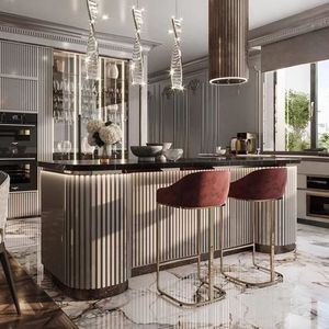 طاولة بار فاخرة مقاومة للماء من الفولاذ مع سطح رخامي متعددة الوظائف عالية الجودة للتخزين أثاث مطبخ للمنزل والفنادق - Product Image 2