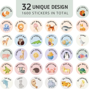 BIROYAL 1600 Pegatinas de Recompensa con Diseños de Animales, 25mm, 32 Patrones, Autoadhesivas, Material Escolar, Regalo para Niños - Product Image 2