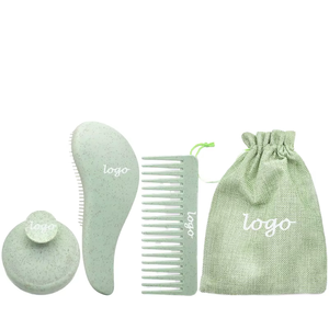 Bán Buôn Thân Thiện Với Môi Rơm Lúa Mì Matt Detangler Silicone Da Đầu Massager Tóc Bàn Chải Thiết Lập 3 Rơm Xử Lý Dầu Gội Đầu Bàn Chải - Product Image 3