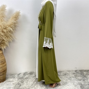 Beautiful Premium Nida Open Abaya with White Lace and Pockets in Spring <b>Summer</b> Colors for Islamic Muslim Ladies 1405# - Product Image 2