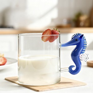 Niedliche Meerestier-Kaffeetasse mit Seepferdchen-Griff, 3D-Ozean-Design, Borosilikatglas-Becher, Hitzebeständig, Spülmaschinenfest, Wiederverwendbar für - Product Image 2