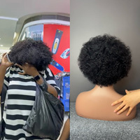Perruque Remy en Cheveux Humains Africains, Entièrement Faite à la Machine, Courte, Bouclée, Afro Volumineuse, Coiffure Complète, Changez Rapidement de Coiffure pour Tous