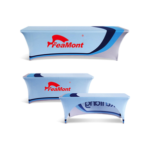 4 pies 6 pies 8 pies Color personalizado Logo Impresión <span class=keywords><strong>de</strong></span> punto poliéster comercial Tradeshow estiramiento mantel cubierta <span class=keywords><strong>de</strong></span> mesa camino <span class=keywords><strong>de</strong></span> mesa - Product Image 1