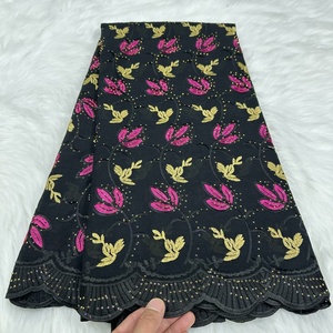 Tela de encaje de gasa de algodón 100% suiza de alta calidad con diamantes de imitación, venta al por mayor, encaje bordado africano para vestidos de novia de mujer - Product Image 5