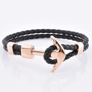 Vente en gros Sailor Corde nautique Bracelet ancre en cuir <span class=keywords><strong>noir</strong></span> or rose - Product Image 6