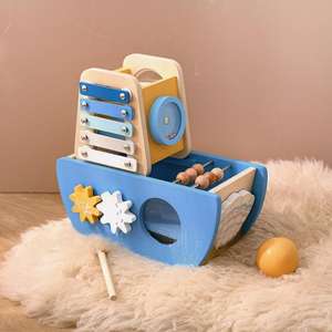 Bateau <span class=keywords><strong>pirate</strong></span> multifonctionnel en bois pour enfants : circuit de billes éducatif, xylophone et engrenages rotatifs – Jouet océanique cinq-en-un - Product Image 6