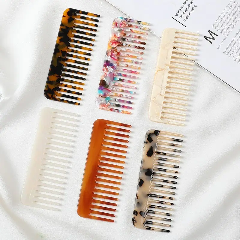SAIYII Hot Selling 4MM Wide Tooth Comb Cellulose Acetate Comb Custom Logo Detangling Acetate Plate Hair Brush Comb