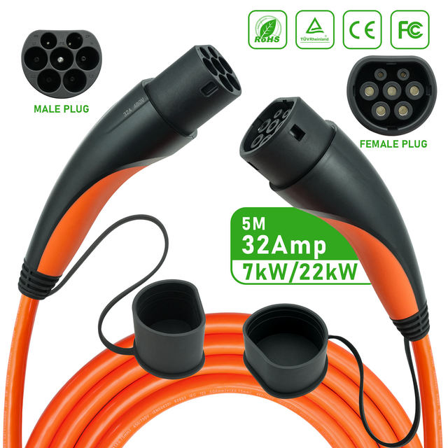 TUP 7KW 32A 22KW 32A 3P  Electric Car Charging Cable   Ev Charger 32a Fast Type2 to Type2 5M Ac Ev Charger Cable with TUV CE