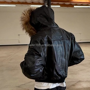 Fabrication sur mesure de vestes streetwear zippées courtes pour hommes, sweats à capuche en cuir avec patch brodé, sweats à capuche en fausse fourrure moelleuse pour hommes - Product Image 3