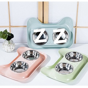 ถาดอาหารสัตว์เลี้ยงสแตนเลสแบบกันลื่นสำหรับแมวและสุนัข ชามคู่ - Product Image 1