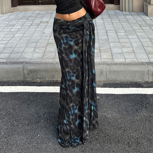 European American Style Leopard Print Mesh Knit Maxi <b>Skirt</b> for Women, Low Waist Tie Design Slim Fit Flowing <b>Long</b> <b>Skirt</b> - Product Image 6