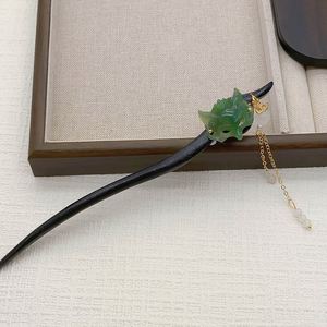 Horquillas de estilo chino con borlas, horquillas de madera con jade verde y diseño de zorro, accesorios para el cabello para atuendos Hanfu, horquilla tipo palillo - Product Image 3