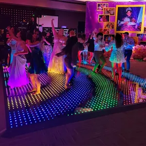 China Supplier Wedding Effects Led DJ Stage Light High Gloss White Dance Floor For Wedding Party round dance floor