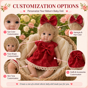 BAkwbwBY <span class=keywords><strong>Muñeca</strong></span> Reborn de Silicona Completa de 12 Pulgadas, Raza Blanca, con Cabello Rubio de Mohair Injertado a Mano, Ojos Grandes, Vestido de Encaje con Lazo Rojo - Product Image 6
