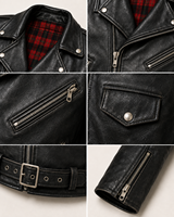 Veste de moto en cuir vintage noire pour homme, sur mesure, avec poche zippée et ceinture