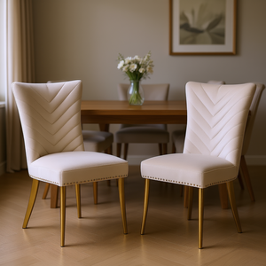 Sedie da Pranzo in Velluto Beige con Gambe Dorate, Stile Contemporaneo, Arredamento per la Casa - Product Image 2