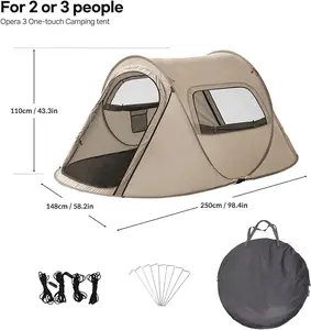 2-3 Person Easy Setup Waterproof Instant Family Pop-up Tent With 2 Doors And Mesh Window For Camping Hiking