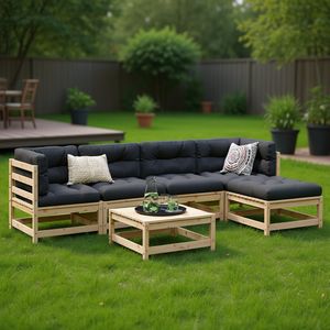 Ensemble de canapés de jardin en bois de pin massif naturel, 6 places, mobilier d'extérieur moderne, structure non traitée - Product Image 2