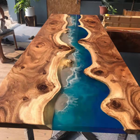 Table de salle à manger, de café, de conférence ou de bureau en bois de noyer avec dessus en bois massif, design rivière en résine époxy, colle AB et résine époxy transparente comme du cristal