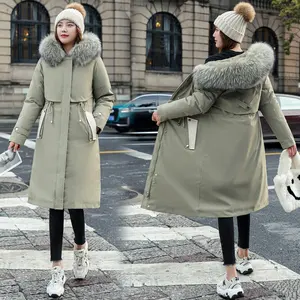 Parkas de invierno 2023, abrigos Parkas para mujer, Cuello de piel con capucha, sección gruesa, chaqueta de invierno cálida, abrigos de invierno para mujer