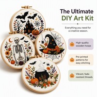 Kit de Bordado al por Mayor para Halloween: Sombrero de Bruja y Calabaza, Punto de Cruz Estampado DIY, Tela de Algodón, Regalo para Principiantes y Decoración del Hogar