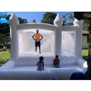 Outdoor Indoor Big 16x16ft Adult Kids PVC White Bounce House Commercial Inflatable Jumping Bouncy Castle With Slide Ball Pit