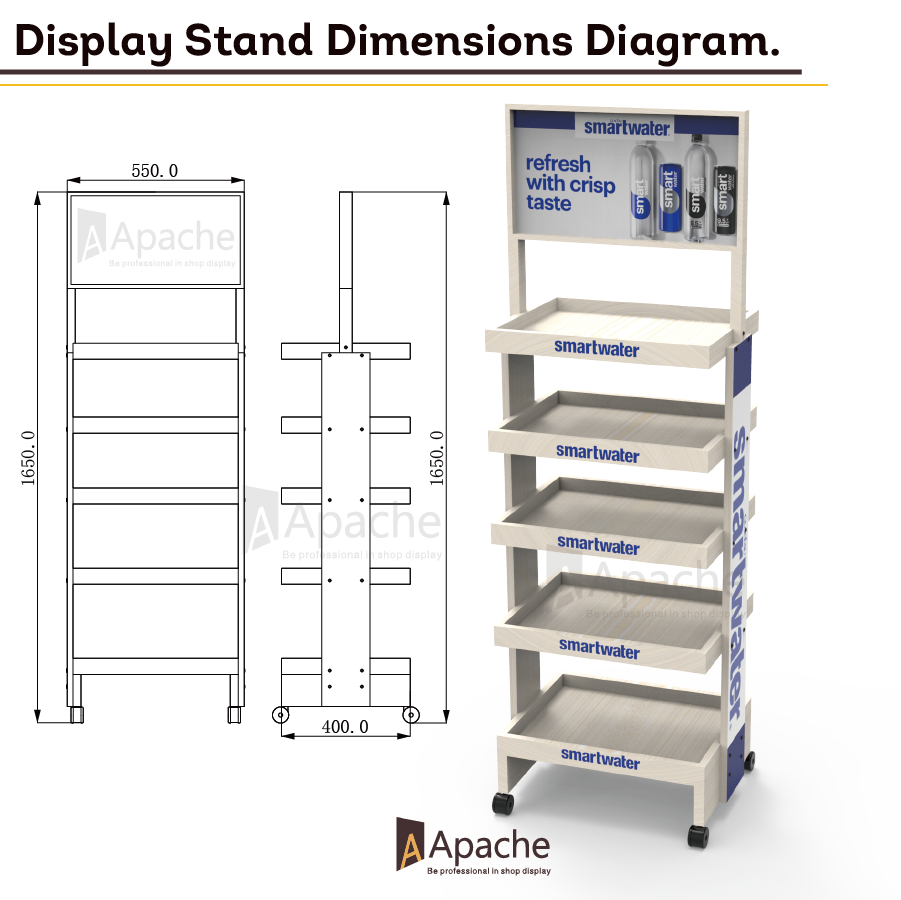 Apache Customized Foldable Modern Wooden Floor Stand Supermarket Rack Water Bottle Display Stand Quick Installation for Retail — view 2