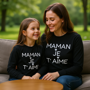 T-shirt à manches longues Maman Je T'aime French Love Heart - Product Image 3