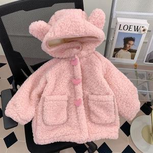 Meisjes Winter Donsjack Nieuw Meisje Jas Baby Stijl Lamswol Print Kinderjas