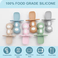 Cuillère d'apprentissage en silicone pour enfants, sans BPA, manche court, motif dessin animé, débit variable, 1-2 ans