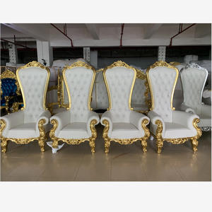 <span class=keywords><strong>Chaise</strong></span> de trône royale dorée à haut dossier, prix d'usine, sculptures sur bois, luxe, mariage, trône pour la mariée et le marié, pas cher - Product Image 5