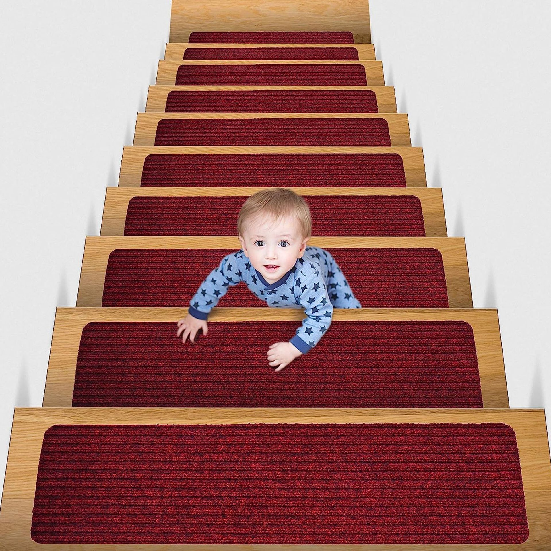 WayCossy Stair Treads For Wooden Steps, 8" X 30"(15 Pcs) Non Slip Indoor Stair Runner Mats, Peel