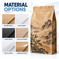 Sachet de thé Pu'er en papier kraft sans fenêtre, scellé sur huit côtés avec valve, pour la vente au détail et en gros