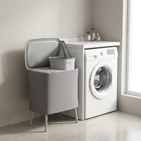Cesto de Roupa Suja Ecológico de Grande Capacidade com Pernas de Metal, Design Dobrável, Forro Removível e Lavável e Tampa