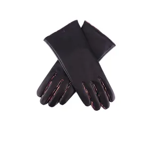 Fashion Winter Womens Warm Lined Premium Leather Gloves With Colour Fingers