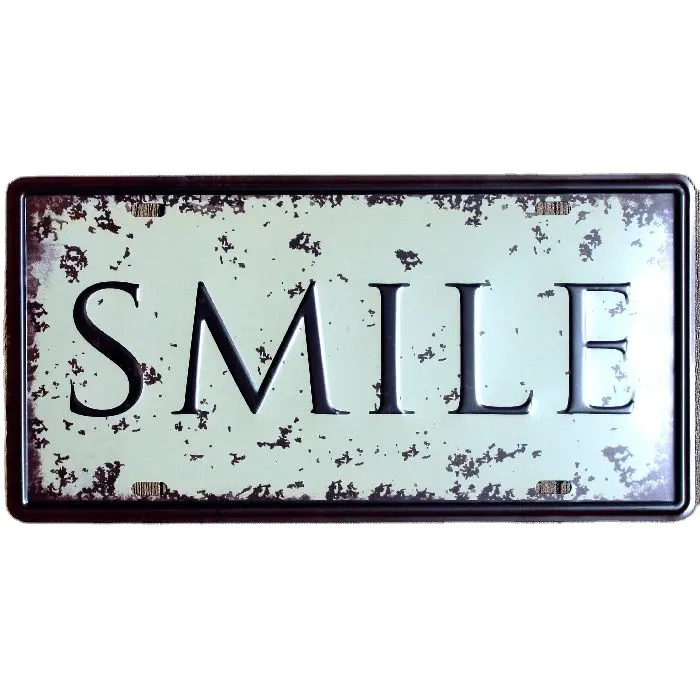 Sonrisa coche número placa en relieve de metal inicio pub bar café restaurante tienda decoración 30x15 cm