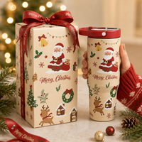 Meilleur Cadeau : Gobelet de Noël 32oz avec Boîte Cadeau, Tasse à Café Isotherme en Acier Inoxydable avec Couvercle à Paille, Tasse de Voyage pour Festivals