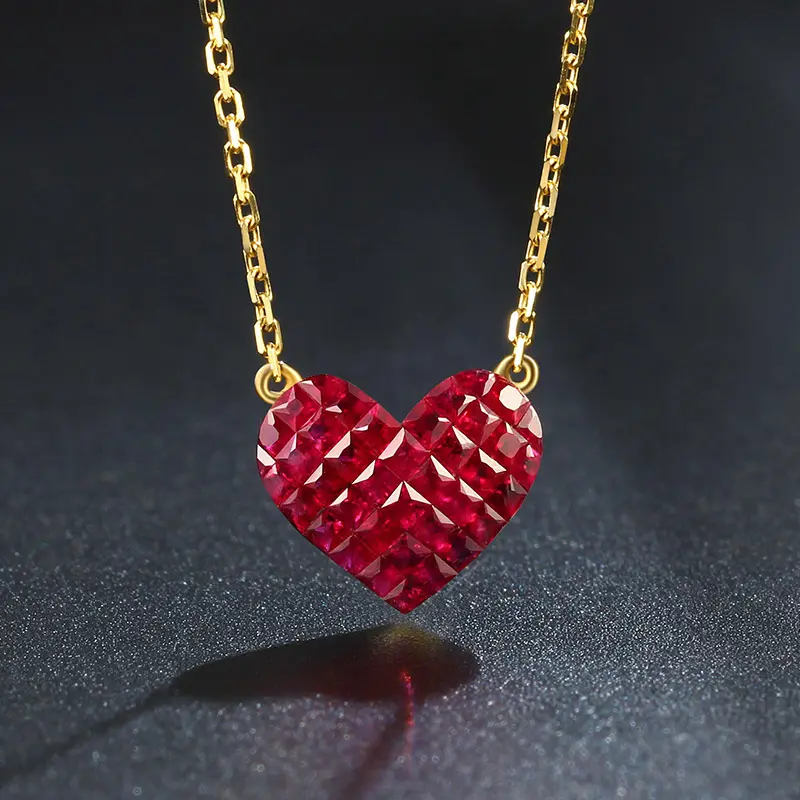 Nieuwe Sieraden Arrivals Gouden Ketting 18K Natuurlijke Ruby Hart Vorm Kanaal Cut Gepersonaliseerde Ketting