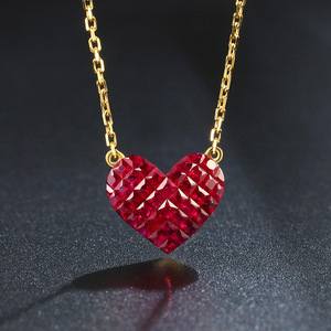 Collier doré 18k en forme de cœur rubis naturel, bijou à personnaliser, nouvelle collection - Product Image 1