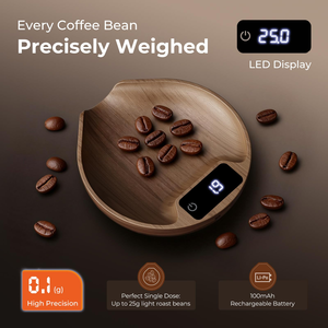 Balance de cuisine numérique portable compacte en bois de noyer avec minuterie, charge USB Type-C, mesure 2 kg 0,1 g, pour café et thé. - Product Image 2