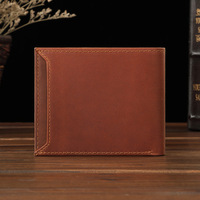 Dompet Kulit Asli Pria Model Retro Cokelat Tipis dengan Klip Uang dan Tempat Kartu Lipat Dua
