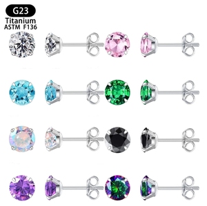 ต่างหูไทเทเนียม F136 ASTM แบบหมุดเกลียวเจาะไปข้างหน้าต่างหูสตั๊ดกลม - Product Image 1