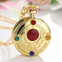 Collier de montres dorées Anime du Japon, pendentif rose en forme d'étoile et de pierre précieuse, horloge magique pour femmes, cadeau pour filles