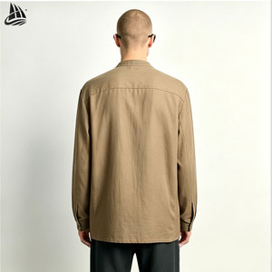 Custom Long Sleeve Stand up Collar <strong>Half</strong> <strong>Button</strong> up Flax Pullover Linen <strong>Shirt</strong> for Men - Product Image 4