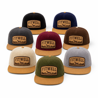 Casquette de baseball à visière plate en velours côtelé personnalisée OEM ODM avec patch brodé, fabricant de chapeaux streetwear à marque privée