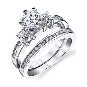<b>Women's</b> Sterling Silver Wedding Engagement <b>Ring</b> 1.15Ct 2Pc <b>Set</b> Cubic Zirconia Jewelry - Product Image 1