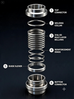 Soufflet flexible OEM personnalisé en acier inoxydable 316L poli pour joint de vanne à boisseau sphérique, ID 41mm, L 363mm, 1 couche