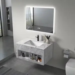 洗面台洗面化粧台高級壁掛けフローティング焼結石バスルーム長方形キャビネット